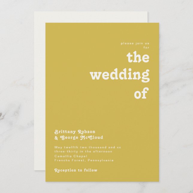 Retro Beach | Gold The Wedding Of Invitation (Front/Back)