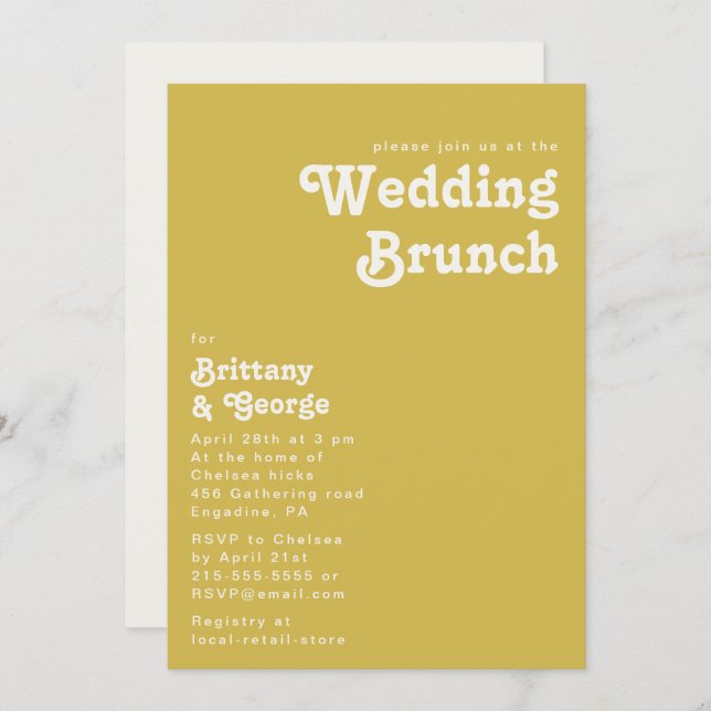 Retro Beach | Gold Wedding Brunch Invitation (Front/Back)