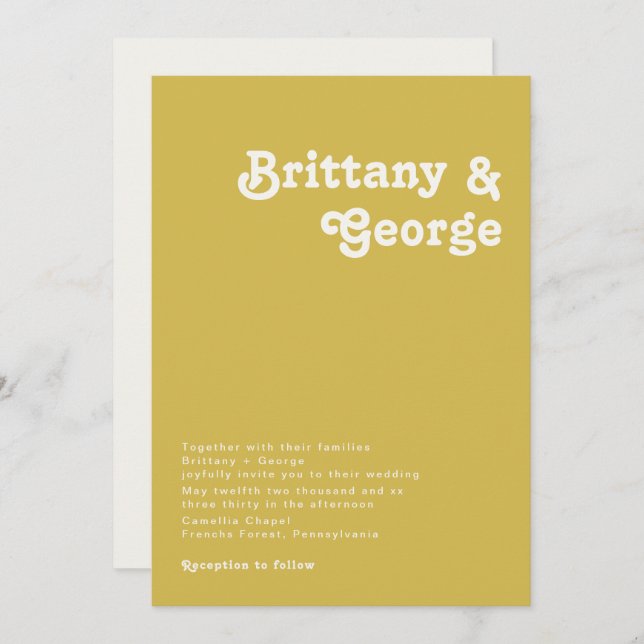 Retro Beach | Gold Wedding Invitation (Front/Back)