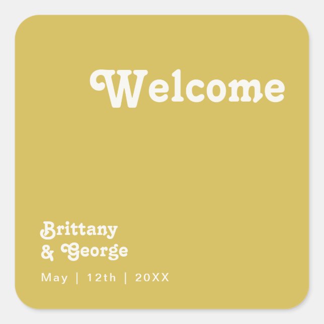 Retro Beach | Gold Wedding Welcome Square Sticker (Front)
