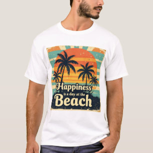 Retro Beach Happiness Palm Tree Sunset Vintage T-Shirt