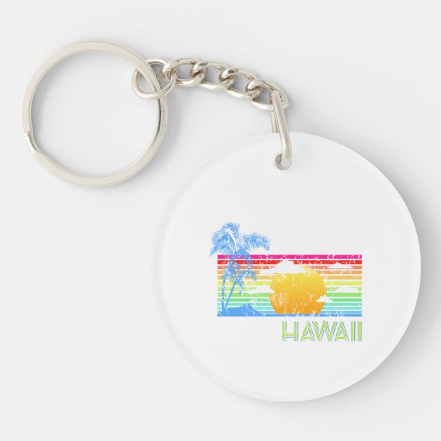 Retro Beach Hawaii Sunset Key Ring (Front)