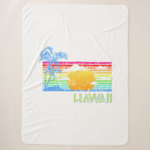 Retro Beach Hawaii Sunset Sherpa Blanket