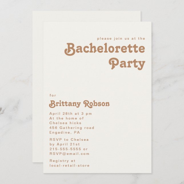 Retro Beach | Ivory Bachelorette Party Invitation (Front/Back)