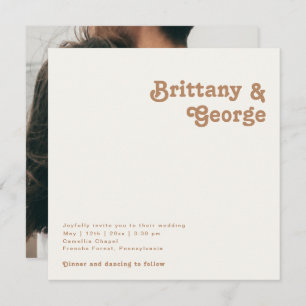 Retro Beach Ivory Square Photo Wedding Invitation