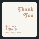 Retro Beach | Ivory Thank You Wedding Favour Square Sticker<br><div class="desc">This retro beach | ivory thank you wedding favour square sticker is perfect for your simple vintage, colourful tropical boho summer wedding. Its unique bohemian mid-century font gives this design a classic minimalist groovy hippie vibe. Suppose you're looking for a design that features bright, rustic coastal ocean colours for your...</div>