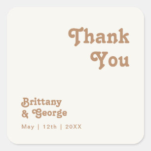 Retro Beach Ivory Thank You Wedding Favour Square Sticker