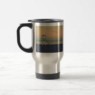 Retro Beach Lifeguard Tower Sunset Photo Travel Mug