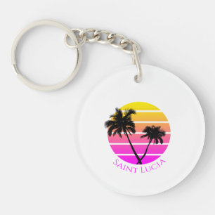 Retro Beach Palm Trees Saint Lucia Key Ring