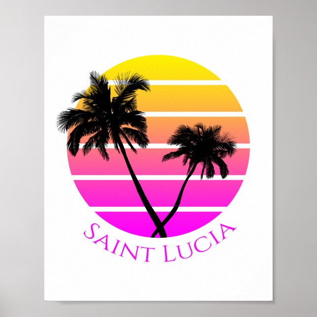Retro Beach Palm Trees Saint Lucia Poster (Front)