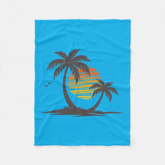 Retro Beach Palm Trees Sunset Funny Holiday Summer Fleece Blanket (Front)