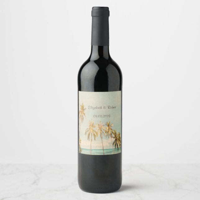 Retro Beach Palms Wine Label (Front)