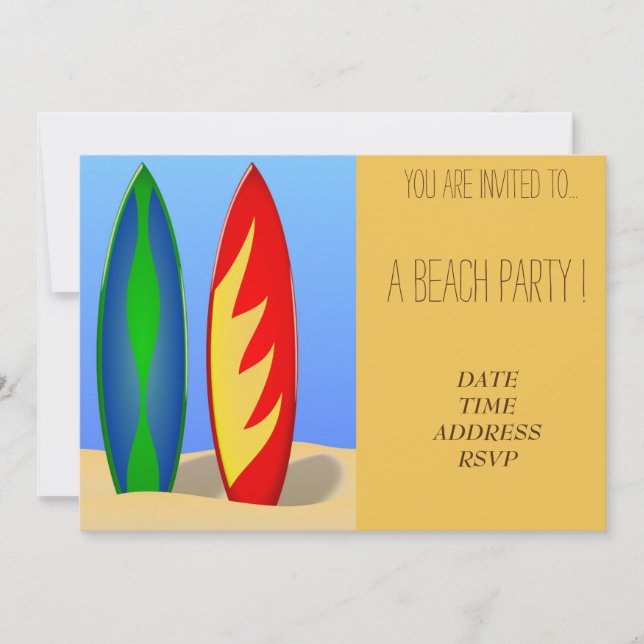 Retro Beach party colourful surfboards Invitation (Front)