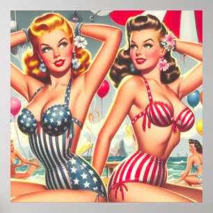 Retro Beach Party Pin-ups Poster