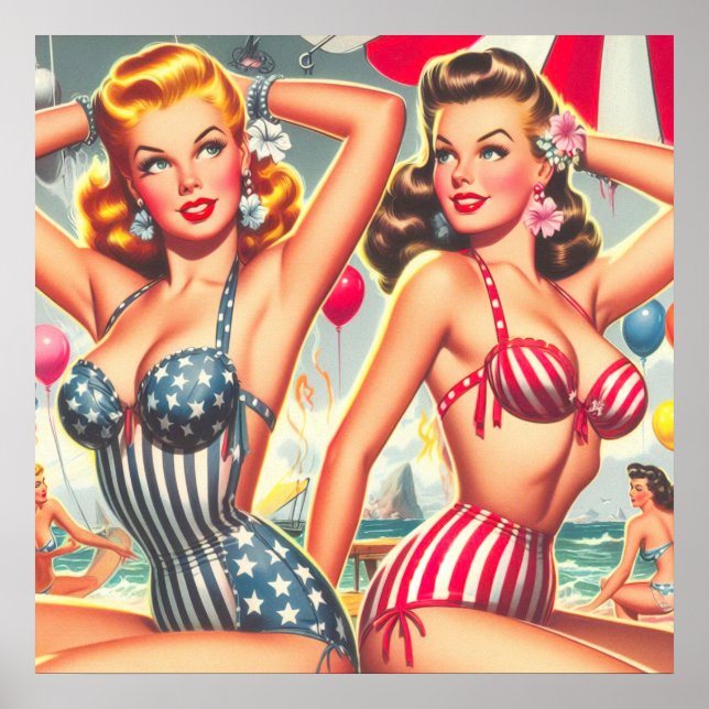Retro Beach Party Pin-ups Poster (Front)