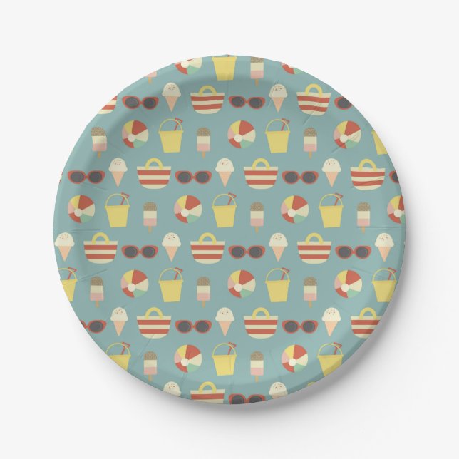 Retro Beach Party Summer Birthday Paper Plate (Front)