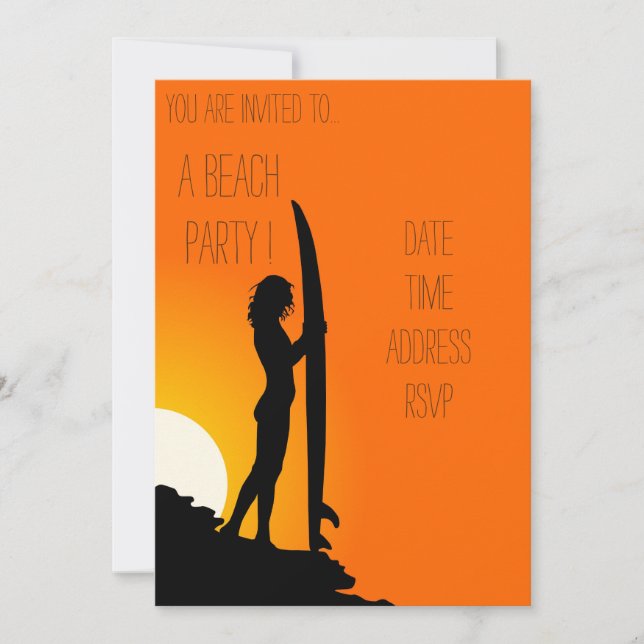 Retro Beach party sunset surfer girl Invitation (Front)