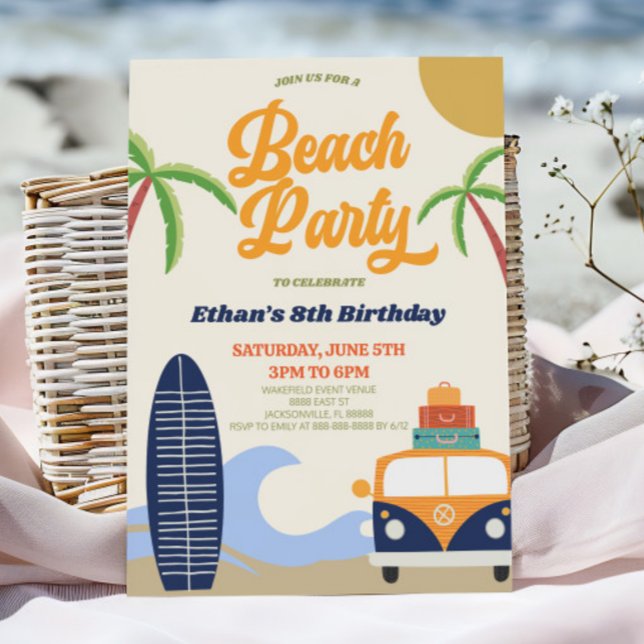 Retro Beach Party Surf Board Birthday Party Invitation (Creator Uploaded)