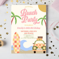 Retro Beach Party Surf Board Pink Birthday Party