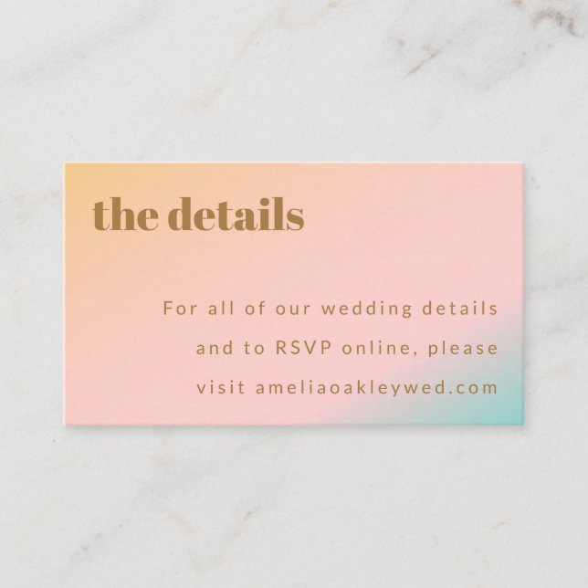 Retro Beach Pastel Gradient Unique Wedding QR Code Enclosure Card (Front)