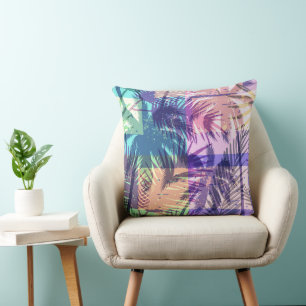 Retro Beach Pastel Palm Trees Tropical Cushion