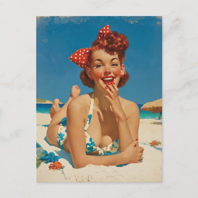 Retro Beach Pin Up Postcard (Front)