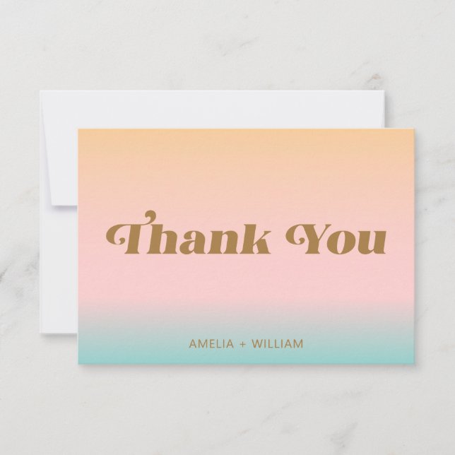 Retro Beach Pink Aqua Pastels Gradient Custom Thank You Card (Front)