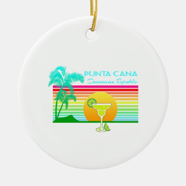 Retro Beach Punta Cana Margarita Ceramic Tree Decoration (Front)