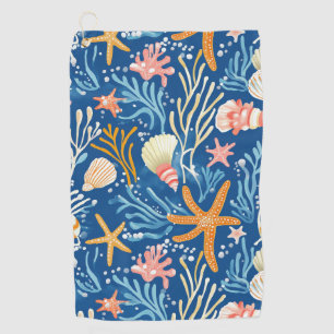 Retro Beach Seashell Orange Pink Yellow Blue Golf Towel