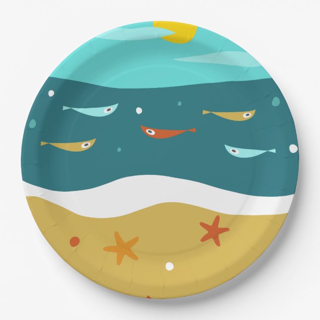 Retro Beach Summer Mid Century Modern Paper Plate (Front)