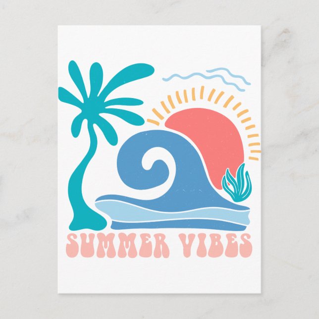 Retro Beach Sun Postcard - "Summer Vibes" (Front)