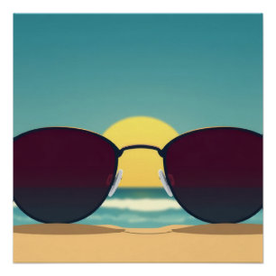 Retro Beach Sunglasses and Sun Poster