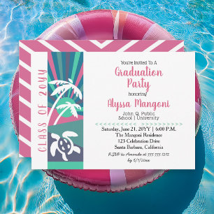 Retro Beach Sunset Graduation Party Invitation