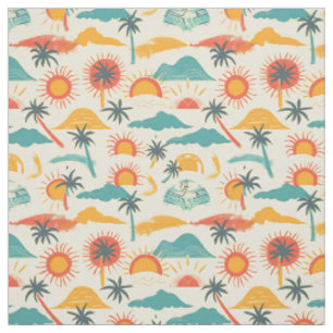 Retro Beach Sunset Pattern Fabric