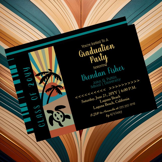 Retro Beach Sunset Scene Graduation Party Invitation (Retro Beach Sunset Scene Graduation Party Invitation -- Print | Download)