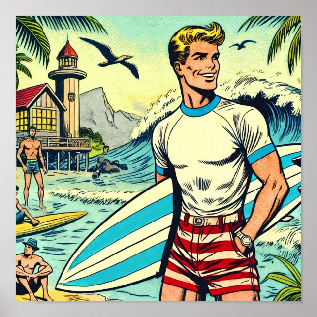 Retro Beach Surf Comics Poster (Front)