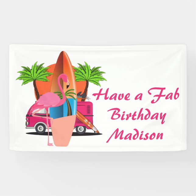 Retro Beach Surf Theme Birthday Party Banner (Horizontal)