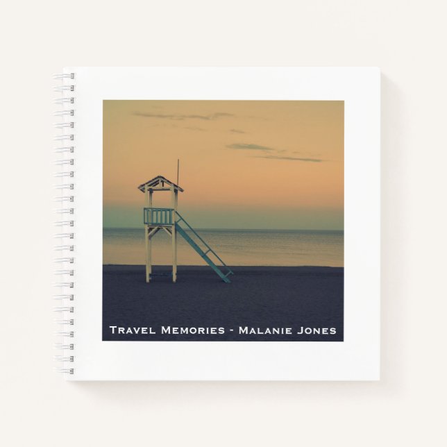 Retro Beach Tower Sunset Personalised Travel Notebook (Front)