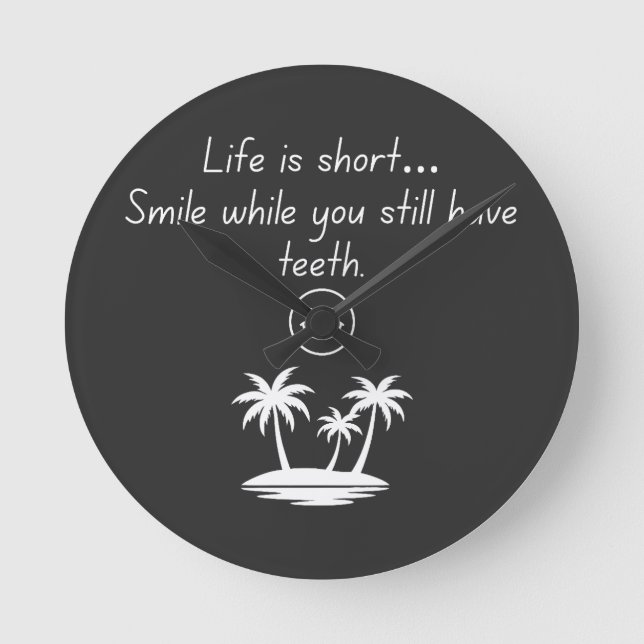 Retro Beach Vibe Smiley Face Tee - Funny Humor  Round Clock (Front)