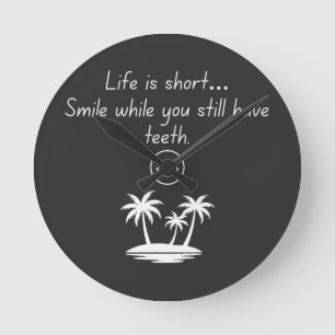 Retro Beach Vibe Smiley Face Tee - Funny Humour Round Clock