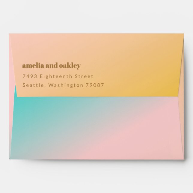 Retro Beach Vibes Pastels Gradient Unique Wedding Envelope (Back (Top Flap))