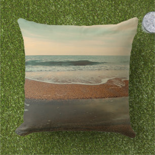 Retro Beach Waves Vintage Ocean Coastal Decor Cushion