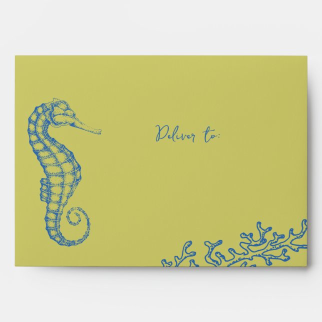 Retro beach wedding green blue wedding  envelope (Front)