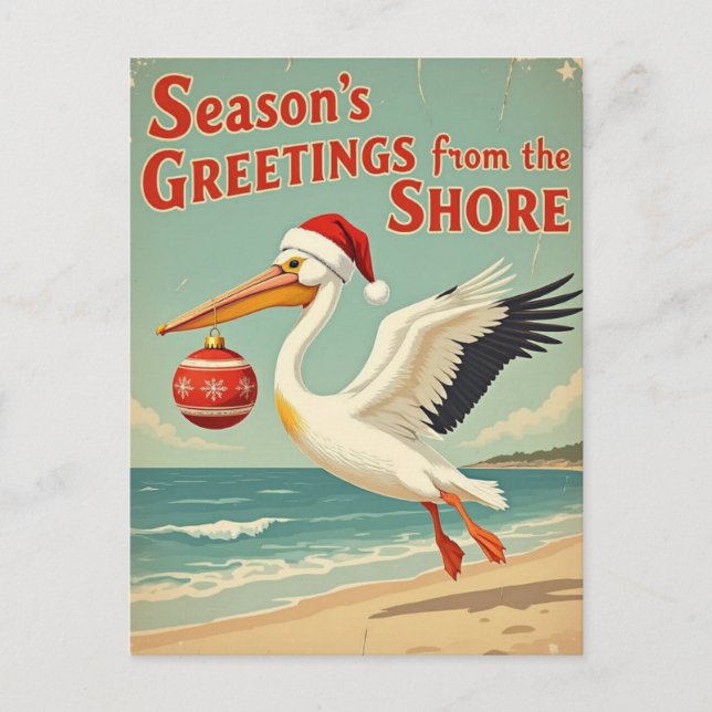 Retro Beach Your Text Season’s Greetings Postcard (Front)