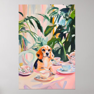 Retro Beagle Poster, Beagle Oil Painting, Vintage Poster