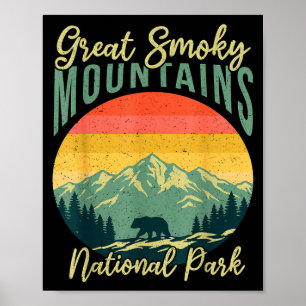 Retro bear great smoky mountain national park poster