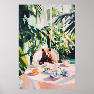 Retro Bear Poster, Bear Oil Painting, Vintage Bear Poster