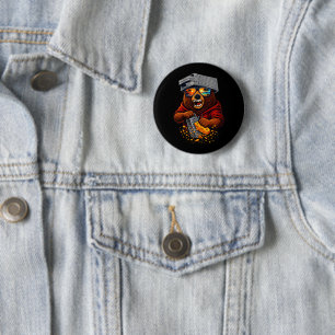 Retro Bear With Cheese Grater Hat and Sunglasses 6 Cm Round Badge