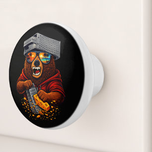 Retro Bear With Cheese Grater Hat and Sunglasses Ceramic Knob