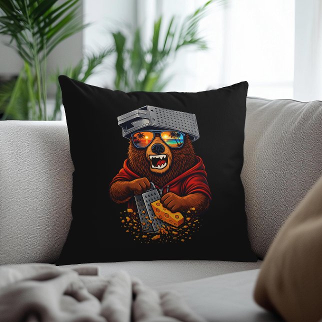 Retro Bear With Cheese Grater Hat and Sunglasses Cushion (Creator Uploaded)